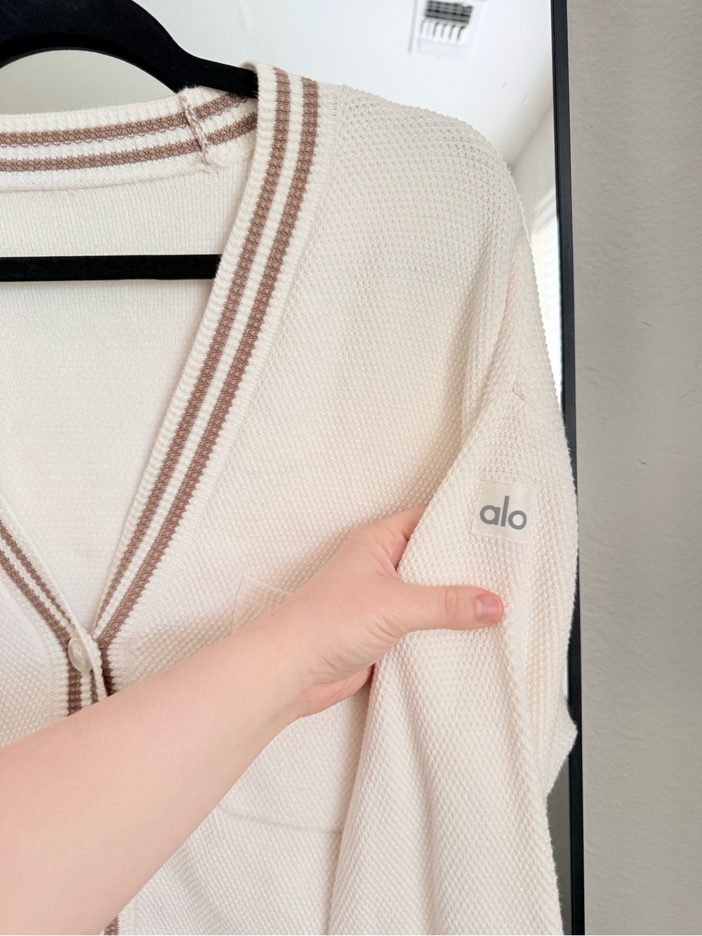 ALO Yoga Tennis Knit Cardigan in Cream - Picture 3 of 4